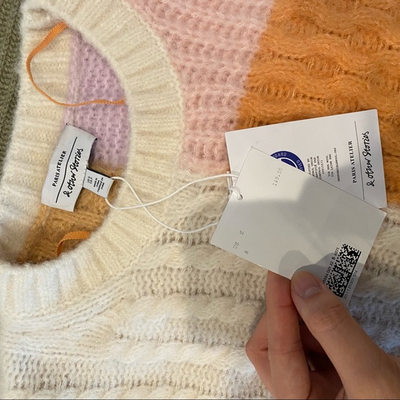 & Other Stories Orange Lilac Cable Knit Color Block Sweater NWT - Picture 5 of 6